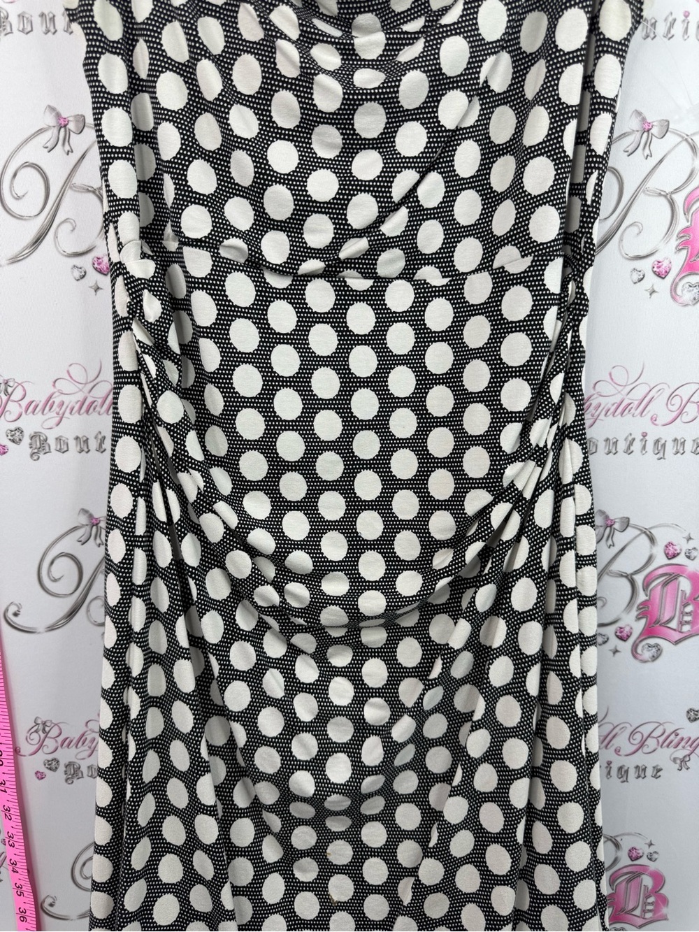 Planet dress dotted Sleeveless Black and White Polka Dot Cowl Midi Dress - Picture 4 of 10